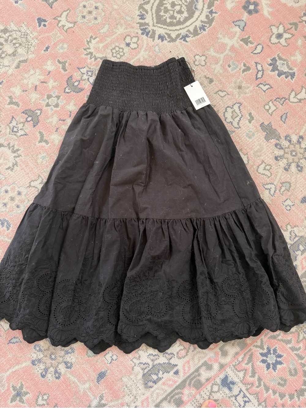 Jason Wu Black Tiered Eyelet Maxi Skirt XS